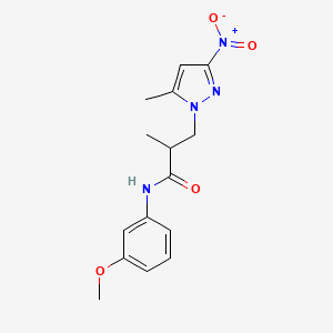 molecular formula C15H18N4O4 B10945728 N-(3-methoxyphenyl)-2-methyl-3-(5-methyl-3-nitro-1H-pyrazol-1-yl)propanamide 