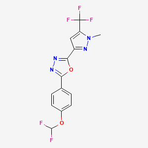 molecular formula C14H9F5N4O2 B10945736 2-[4-(difluoromethoxy)phenyl]-5-[1-methyl-5-(trifluoromethyl)-1H-pyrazol-3-yl]-1,3,4-oxadiazole 