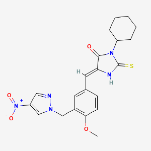 (5Z)-3-cyclohexyl-5-{4-methoxy-3-[(4-nitro-1H-pyrazol-1-yl)methyl]benzylidene}-2-sulfanyl-3,5-dihydro-4H-imidazol-4-one