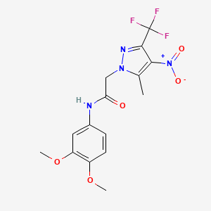 molecular formula C15H15F3N4O5 B10945768 N-(3,4-dimethoxyphenyl)-2-[5-methyl-4-nitro-3-(trifluoromethyl)-1H-pyrazol-1-yl]acetamide 