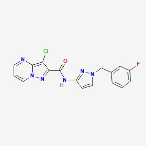 molecular formula C17H12ClFN6O B10945818 3-chloro-N-[1-(3-fluorobenzyl)-1H-pyrazol-3-yl]pyrazolo[1,5-a]pyrimidine-2-carboxamide 