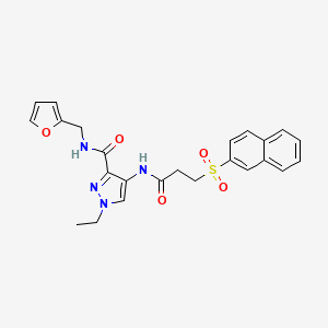 molecular formula C24H24N4O5S B10945851 1-ethyl-N-(furan-2-ylmethyl)-4-{[3-(naphthalen-2-ylsulfonyl)propanoyl]amino}-1H-pyrazole-3-carboxamide 