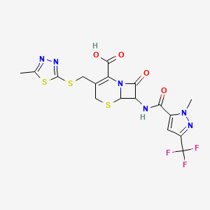 3-{[(5-methyl-1,3,4-thiadiazol-2-yl)sulfanyl]methyl}-7-({[1-methyl-3-(trifluoromethyl)-1H-pyrazol-5-yl]carbonyl}amino)-8-oxo-5-thia-1-azabicyclo[4.2.0]oct-2-ene-2-carboxylic acid