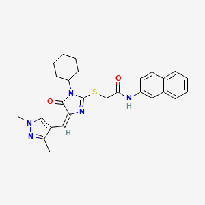 2-({(4E)-1-cyclohexyl-4-[(1,3-dimethyl-1H-pyrazol-4-yl)methylidene]-5-oxo-4,5-dihydro-1H-imidazol-2-yl}sulfanyl)-N-(naphthalen-2-yl)acetamide