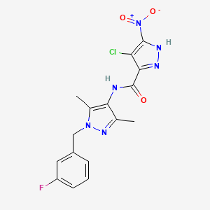 4-chloro-N-[1-[(3-fluorophenyl)methyl]-3,5-dimethylpyrazol-4-yl]-3-nitro-1H-pyrazole-5-carboxamide