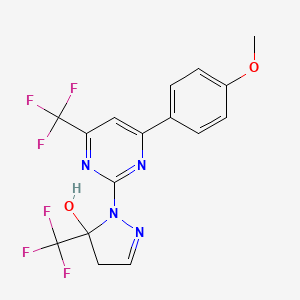 molecular formula C16H12F6N4O2 B10945932 1-[4-(4-methoxyphenyl)-6-(trifluoromethyl)pyrimidin-2-yl]-5-(trifluoromethyl)-4,5-dihydro-1H-pyrazol-5-ol 