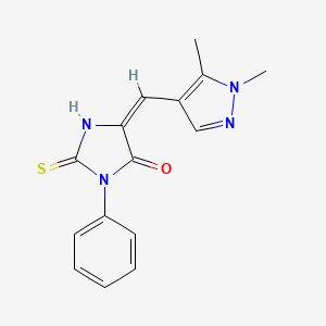 molecular formula C15H14N4OS B10945945 (5E)-5-[(1,5-dimethyl-1H-pyrazol-4-yl)methylidene]-3-phenyl-2-thioxoimidazolidin-4-one 