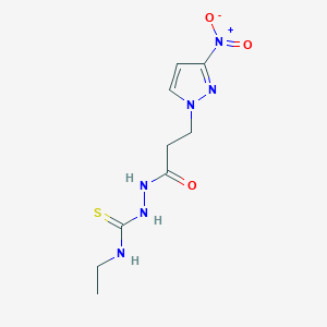 molecular formula C9H14N6O3S B10945983 N-ethyl-2-[3-(3-nitro-1H-pyrazol-1-yl)propanoyl]hydrazinecarbothioamide 