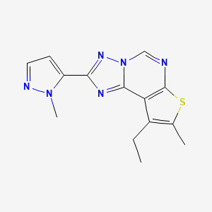 molecular formula C14H14N6S B10946038 9-ethyl-8-methyl-2-(1-methyl-1H-pyrazol-5-yl)thieno[3,2-e][1,2,4]triazolo[1,5-c]pyrimidine 