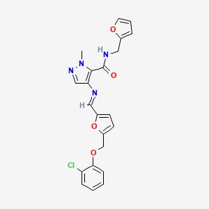 4-{[(E)-{5-[(2-chlorophenoxy)methyl]furan-2-yl}methylidene]amino}-N-(furan-2-ylmethyl)-1-methyl-1H-pyrazole-5-carboxamide