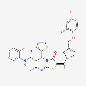 (2E)-2-({5-[(2,4-difluorophenoxy)methyl]furan-2-yl}methylidene)-7-methyl-N-(2-methylphenyl)-3-oxo-5-(thiophen-2-yl)-2,3-dihydro-5H-[1,3]thiazolo[3,2-a]pyrimidine-6-carboxamide