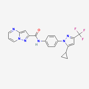 molecular formula C20H15F3N6O B10946128 N-{4-[5-cyclopropyl-3-(trifluoromethyl)-1H-pyrazol-1-yl]phenyl}pyrazolo[1,5-a]pyrimidine-2-carboxamide 