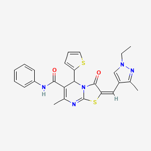 (2E)-2-[(1-ethyl-3-methyl-1H-pyrazol-4-yl)methylidene]-7-methyl-3-oxo-N-phenyl-5-(thiophen-2-yl)-2,3-dihydro-5H-[1,3]thiazolo[3,2-a]pyrimidine-6-carboxamide