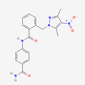 N-(4-carbamoylphenyl)-2-[(3,5-dimethyl-4-nitro-1H-pyrazol-1-yl)methyl]benzamide