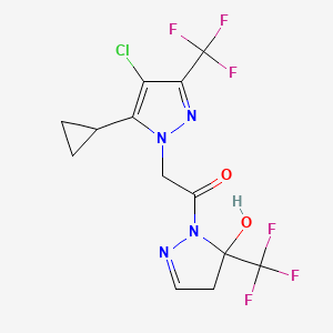 molecular formula C13H11ClF6N4O2 B10946159 2-[4-chloro-5-cyclopropyl-3-(trifluoromethyl)-1H-pyrazol-1-yl]-1-[5-hydroxy-5-(trifluoromethyl)-4,5-dihydro-1H-pyrazol-1-yl]ethanone 