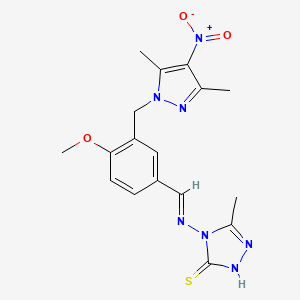 4-{[(E)-{3-[(3,5-dimethyl-4-nitro-1H-pyrazol-1-yl)methyl]-4-methoxyphenyl}methylidene]amino}-5-methyl-4H-1,2,4-triazole-3-thiol