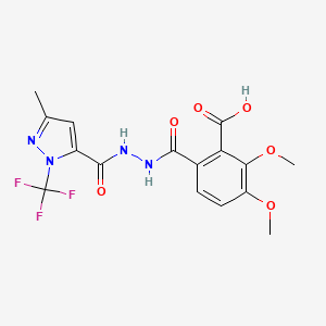 molecular formula C16H15F3N4O6 B10946187 2,3-dimethoxy-6-[(2-{[3-methyl-1-(trifluoromethyl)-1H-pyrazol-5-yl]carbonyl}hydrazinyl)carbonyl]benzoic acid 