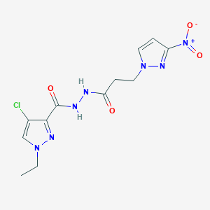 4-chloro-1-ethyl-N'-(3-{3-nitro-1H-pyrazol-1-yl}propanoyl)-1H-pyrazole-3-carbohydrazide