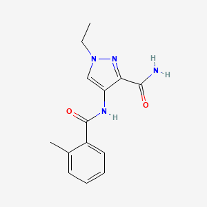 molecular formula C14H16N4O2 B10946237 1-ethyl-4-{[(2-methylphenyl)carbonyl]amino}-1H-pyrazole-3-carboxamide 