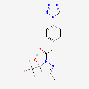 molecular formula C14H13F3N6O2 B10946249 1-[5-hydroxy-3-methyl-5-(trifluoromethyl)-4,5-dihydro-1H-pyrazol-1-yl]-2-[4-(1H-tetrazol-1-yl)phenyl]ethanone 