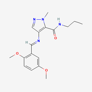 molecular formula C17H22N4O3 B10946257 4-{[(E)-(2,5-dimethoxyphenyl)methylidene]amino}-1-methyl-N-propyl-1H-pyrazole-5-carboxamide 