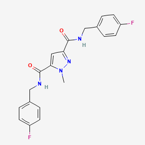 molecular formula C20H18F2N4O2 B10946272 N,N'-bis(4-fluorobenzyl)-1-methyl-1H-pyrazole-3,5-dicarboxamide 