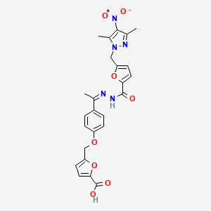 5-[(4-{(1Z)-1-[2-({5-[(3,5-dimethyl-4-nitro-1H-pyrazol-1-yl)methyl]furan-2-yl}carbonyl)hydrazinylidene]ethyl}phenoxy)methyl]furan-2-carboxylic acid