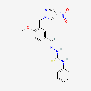 molecular formula C19H18N6O3S B10946373 (2E)-2-{4-methoxy-3-[(4-nitro-1H-pyrazol-1-yl)methyl]benzylidene}-N-phenylhydrazinecarbothioamide 