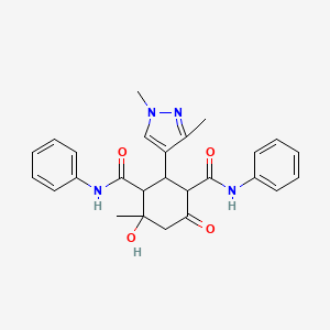 molecular formula C26H28N4O4 B10946376 2-(1,3-dimethyl-1H-pyrazol-4-yl)-4-hydroxy-4-methyl-6-oxo-N,N'-diphenylcyclohexane-1,3-dicarboxamide 