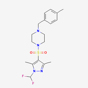 molecular formula C18H24F2N4O2S B10946413 1-{[1-(difluoromethyl)-3,5-dimethyl-1H-pyrazol-4-yl]sulfonyl}-4-(4-methylbenzyl)piperazine 