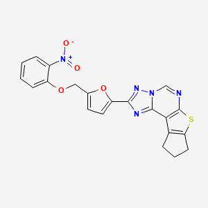 molecular formula C21H15N5O4S B10946455 2-{5-[(2-nitrophenoxy)methyl]furan-2-yl}-9,10-dihydro-8H-cyclopenta[4,5]thieno[3,2-e][1,2,4]triazolo[1,5-c]pyrimidine 