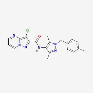 molecular formula C20H19ClN6O B10946461 3-chloro-N-[3,5-dimethyl-1-(4-methylbenzyl)-1H-pyrazol-4-yl]pyrazolo[1,5-a]pyrimidine-2-carboxamide 