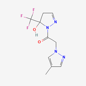 molecular formula C10H11F3N4O2 B10946471 1-[5-hydroxy-5-(trifluoromethyl)-4,5-dihydro-1H-pyrazol-1-yl]-2-(4-methyl-1H-pyrazol-1-yl)ethanone 