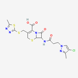 molecular formula C18H19ClN6O4S3 B10946479 7-{[3-(4-chloro-3-methyl-1H-pyrazol-1-yl)propanoyl]amino}-3-{[(5-methyl-1,3,4-thiadiazol-2-yl)sulfanyl]methyl}-8-oxo-5-thia-1-azabicyclo[4.2.0]oct-2-ene-2-carboxylic acid 