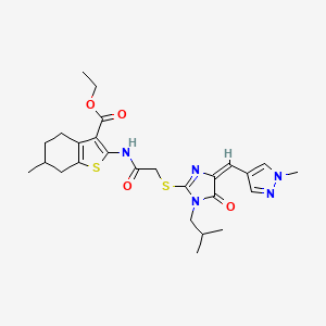 ethyl 6-methyl-2-{[({(4E)-1-(2-methylpropyl)-4-[(1-methyl-1H-pyrazol-4-yl)methylidene]-5-oxo-4,5-dihydro-1H-imidazol-2-yl}sulfanyl)acetyl]amino}-4,5,6,7-tetrahydro-1-benzothiophene-3-carboxylate