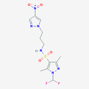 molecular formula C12H16F2N6O4S B10946581 1-(difluoromethyl)-3,5-dimethyl-N-[3-(4-nitro-1H-pyrazol-1-yl)propyl]-1H-pyrazole-4-sulfonamide CAS No. 1006994-26-8