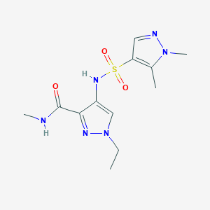 molecular formula C12H18N6O3S B10946649 4-{[(1,5-dimethyl-1H-pyrazol-4-yl)sulfonyl]amino}-1-ethyl-N-methyl-1H-pyrazole-3-carboxamide 