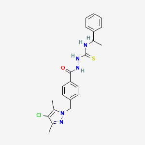 2-({4-[(4-chloro-3,5-dimethyl-1H-pyrazol-1-yl)methyl]phenyl}carbonyl)-N-(1-phenylethyl)hydrazinecarbothioamide