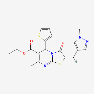 ethyl (2E)-7-methyl-2-[(1-methyl-1H-pyrazol-4-yl)methylidene]-3-oxo-5-(thiophen-2-yl)-2,3-dihydro-5H-[1,3]thiazolo[3,2-a]pyrimidine-6-carboxylate