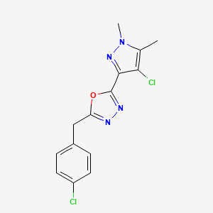 molecular formula C14H12Cl2N4O B10946654 2-(4-chlorobenzyl)-5-(4-chloro-1,5-dimethyl-1H-pyrazol-3-yl)-1,3,4-oxadiazole 