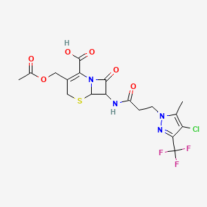 molecular formula C18H18ClF3N4O6S B10946675 3-[(acetyloxy)methyl]-7-({3-[4-chloro-5-methyl-3-(trifluoromethyl)-1H-pyrazol-1-yl]propanoyl}amino)-8-oxo-5-thia-1-azabicyclo[4.2.0]oct-2-ene-2-carboxylic acid 