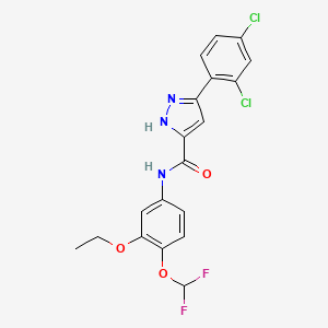 molecular formula C19H15Cl2F2N3O3 B10946683 5-(2,4-dichlorophenyl)-N-[4-(difluoromethoxy)-3-ethoxyphenyl]-1H-pyrazole-3-carboxamide 