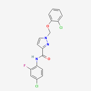 molecular formula C17H12Cl2FN3O2 B10946706 N-(4-chloro-2-fluorophenyl)-1-[(2-chlorophenoxy)methyl]-1H-pyrazole-3-carboxamide 