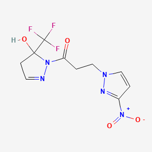 molecular formula C10H10F3N5O4 B10946755 1-[5-hydroxy-5-(trifluoromethyl)-4,5-dihydro-1H-pyrazol-1-yl]-3-(3-nitro-1H-pyrazol-1-yl)propan-1-one 