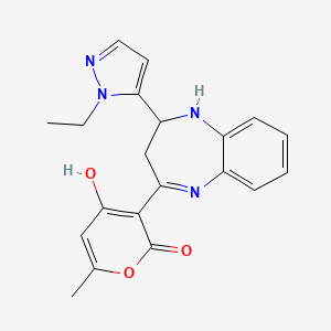 (3E)-3-[4-(1-ethyl-1H-pyrazol-5-yl)-1,3,4,5-tetrahydro-2H-1,5-benzodiazepin-2-ylidene]-6-methyl-2H-pyran-2,4(3H)-dione