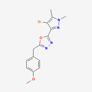 molecular formula C15H15BrN4O2 B10946884 2-(4-bromo-1,5-dimethyl-1H-pyrazol-3-yl)-5-(4-methoxybenzyl)-1,3,4-oxadiazole 