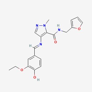 4-{[(E)-(3-ethoxy-4-hydroxyphenyl)methylidene]amino}-N-(furan-2-ylmethyl)-1-methyl-1H-pyrazole-5-carboxamide