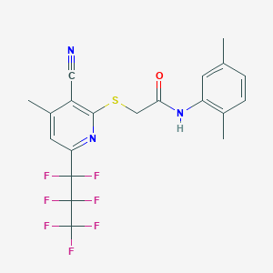 2-{[3-cyano-6-(heptafluoropropyl)-4-methylpyridin-2-yl]sulfanyl}-N-(2,5-dimethylphenyl)acetamide