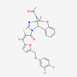 molecular formula C27H20ClFN2O5S B10947022 (2E)-13-acetyl-2-({5-[(3-chloro-4-fluorophenoxy)methyl]furan-2-yl}methylidene)-5-methyl-5H,11H-5,11-methano[1,3]thiazolo[2,3-d][1,3,5]benzoxadiazocin-1(2H)-one 