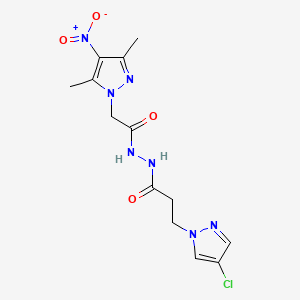 molecular formula C13H16ClN7O4 B10947025 3-(4-chloro-1H-pyrazol-1-yl)-N'-[(3,5-dimethyl-4-nitro-1H-pyrazol-1-yl)acetyl]propanehydrazide 